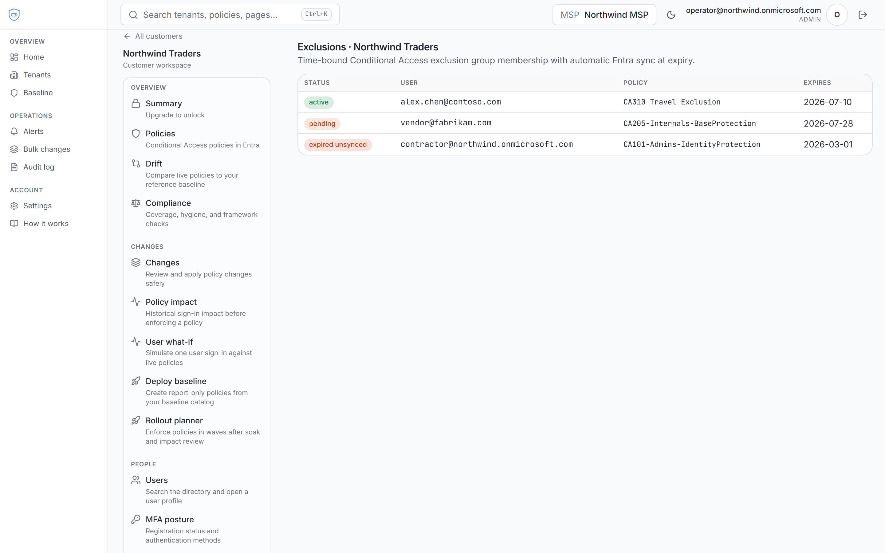 Time-bound Conditional Access exclusions with expiry and sync status